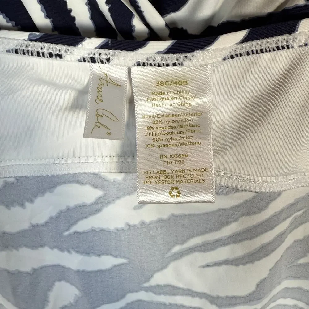 ANNE COLE Animal print Surplus Underwire Tankini Top blue/white 38C/40B $84